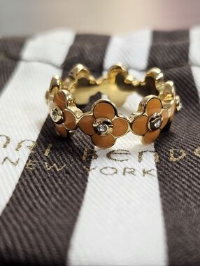 Henri Bendel Petal Ring Gold & Orange Enamel + Dustbag